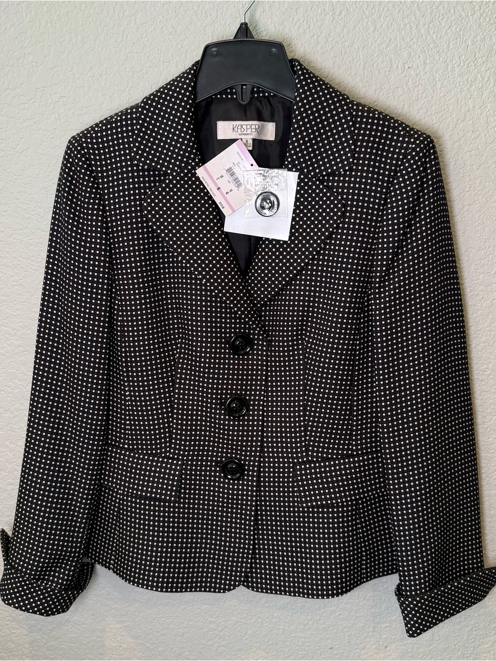 Kasper Black and White Polka Dot Tailored Blazer NWT